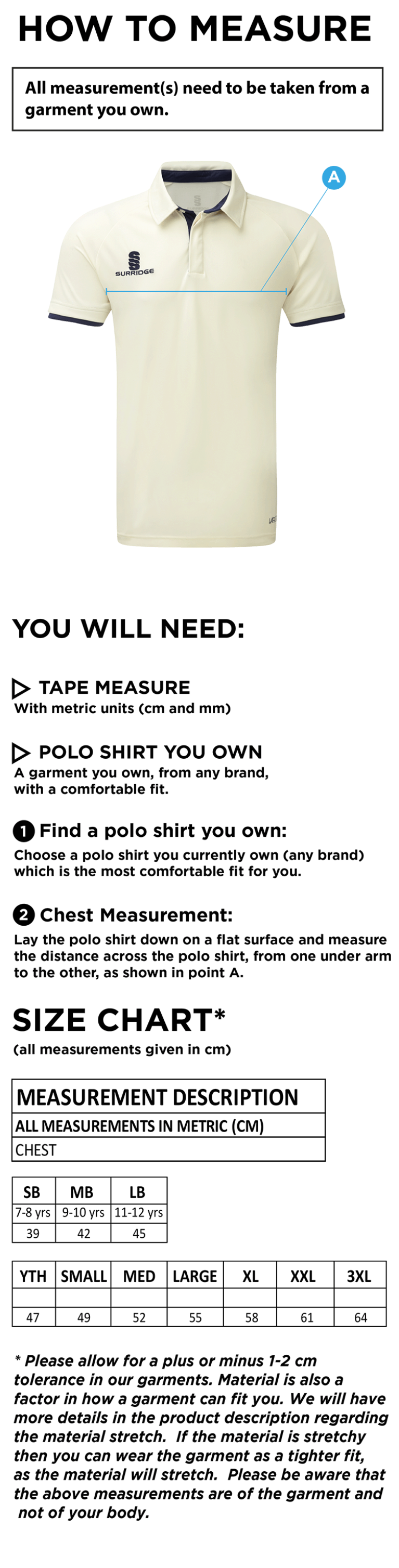 Settle CC - Ergo S/S Playing Shirt - Size Guide