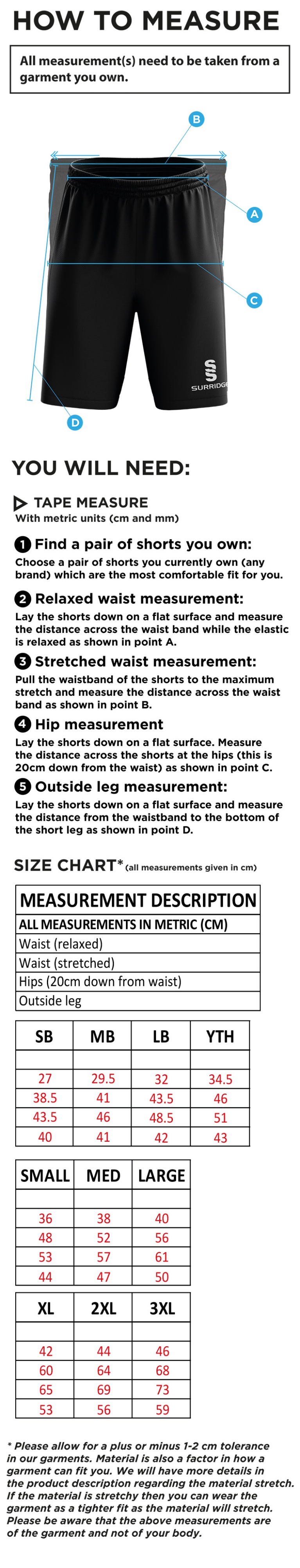 Settle CC - Blade Training Short - Size Guide