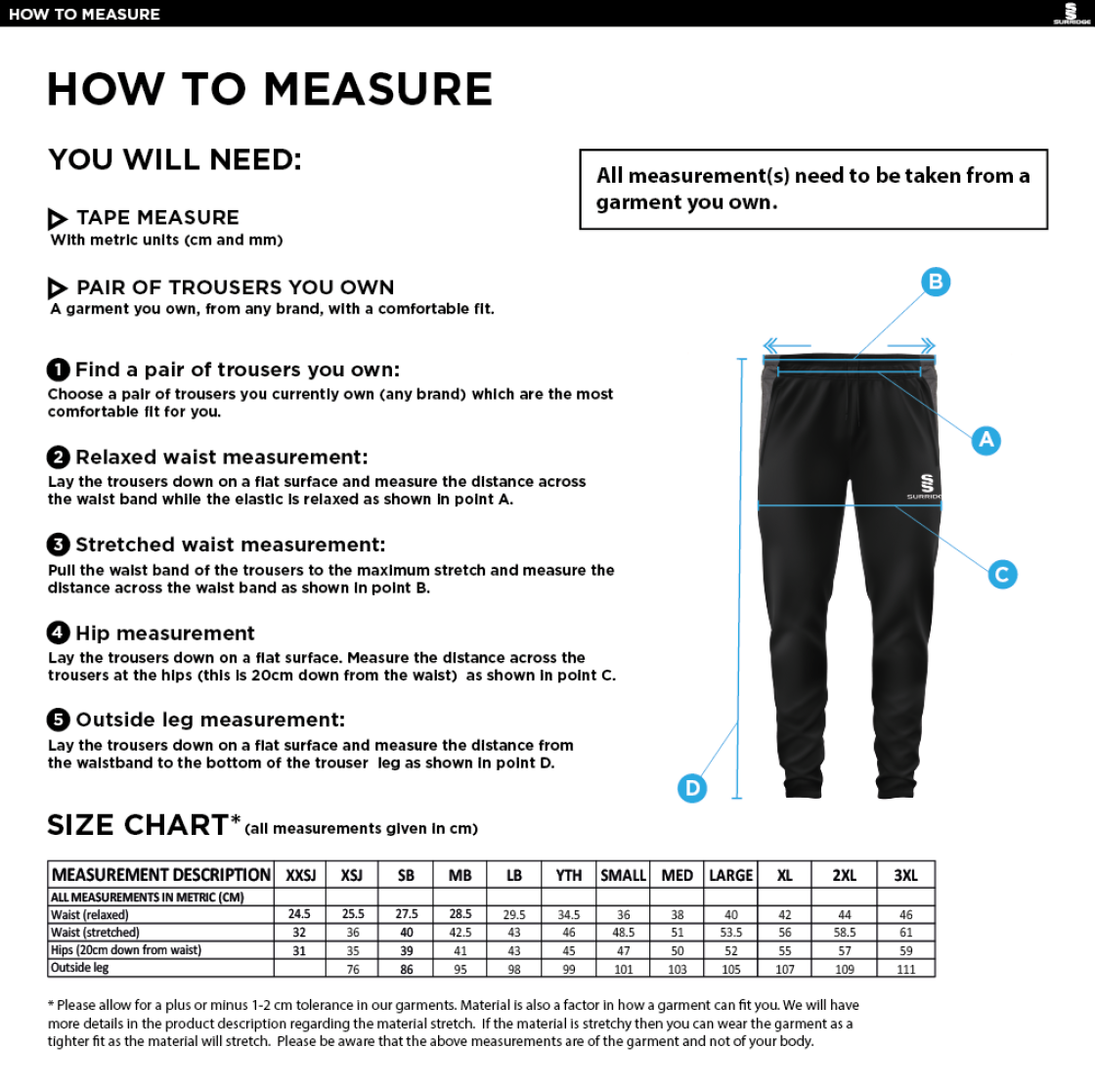 Settle CC - Slim Training Pant - Size Guide