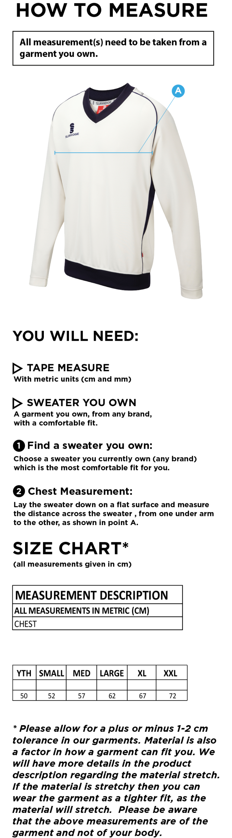 Settle CC - Long Sleeved Sweater - Size Guide