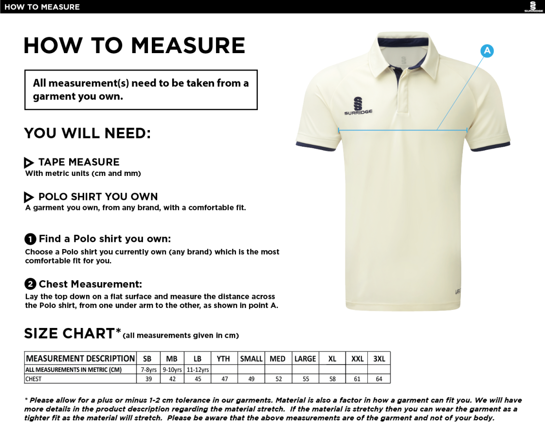 Settle CC - Ergo S/S Playing Shirt - Size Guide