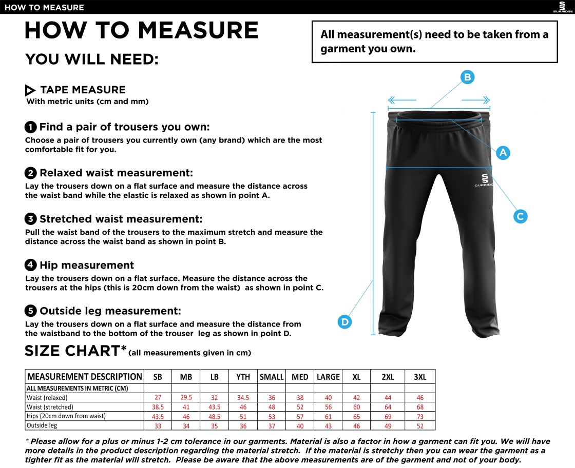 Settle CC - Tracksuit Pant - Size Guide
