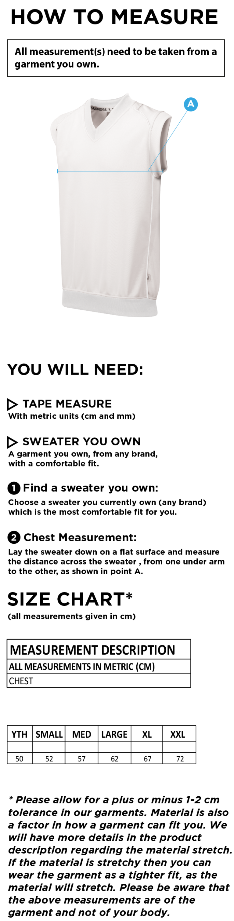 Settle CC - Sleeveless Sweater - Size Guide